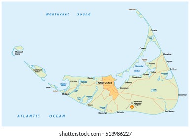 Map of Nantucket Island in the US state of Massachusetts