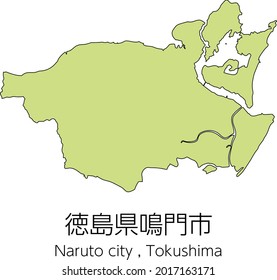 Map of Naruto City, Tokushima Prefecture, Japan.Translation: 
