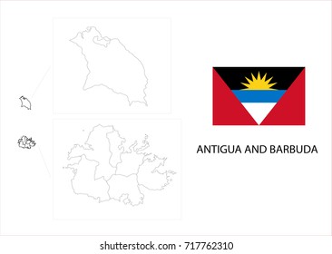 Map and National flag of Antigua and Barbuda.
