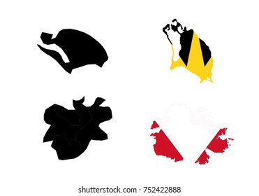 Map and National flag of antigua Barbuda. Silhouette and colored maps with flag of antigua Barbuda.