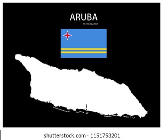 Map and National flag of Aruba (Netherlands),Map Of Aruba (Netherlands) With Flag Isolated On Black Background,Vector Illustration Flag and Map of Aruba (Netherlands) for continue.