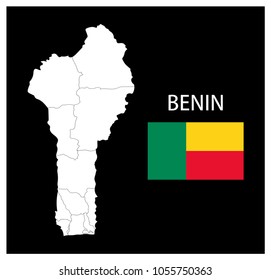 Map and National flag of Benin,Map Of Benin With Flag Isolated On Black Background,Vector Illustration Flag and Map of Benin for continue.