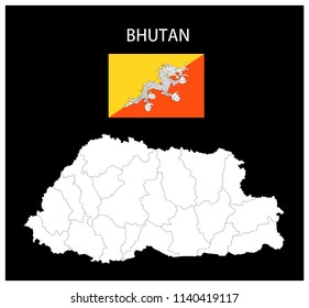 Map and National flag of Bhutan,Map Of Bhutan With Flag Isolated On Black Background,Vector Illustration Flag and Map of Bhutan for continue.
