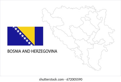 Map and National flag of Bosnia and Herzegovina .