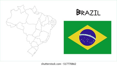 Map and National flag of Brazil.Map Of Brazil With Flag Isolated On White Background,Vector Illustration Flag and Map of Brazil for continue.