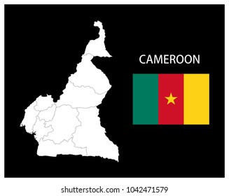 Map and National flag of Cameroon,Map Of Cameroon With Flag Isolated On Black Background,Vector Illustration Flag and Map of Cameroon for continue.