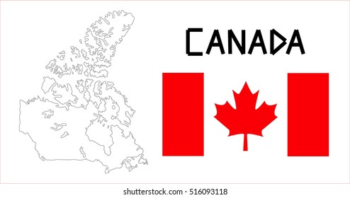 Map and National flag of Canada.Map Of Canada With Flag Isolated On White Background, Vector Illustration Flag and Map of Canada for continue.