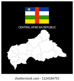 Map and National flag of Central African Republic,Map Of Central African Republic With Flag Isolated On Black Background,Vector Illustration Flag and Map of Central African Republic for continue.