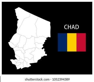 Map and National flag of Chad,Map Of Chad With Flag Isolated On Black Background,Vector Illustration Flag and Map of Chad for continue.