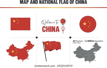 Map and national flag of china background
