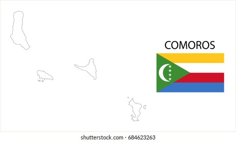 Map and National flag of Comoros.