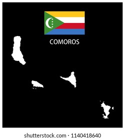 Map and National flag of Comoros,Map Of Comoros With Flag Isolated On Black Background,Vector Illustration Flag and Map of Comoros for continue.