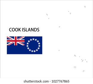 Map and National flag of Cook Islands,Map Of Cook Islands With Flag Isolated On White Background,Vector Illustration Flag and Map of Cook Islands for continue.