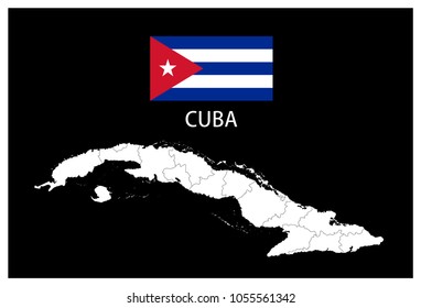 Map and National flag of Cuba,Map Of Cuba With Flag Isolated On Black Background,Vector Illustration Flag and Map of Cuba for continue.