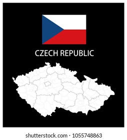 Map and National flag of Czech Republic,Map Of Czech Republic With Flag Isolated On Black Background,Vector Illustration Flag and Map of Czech Republic for continue.