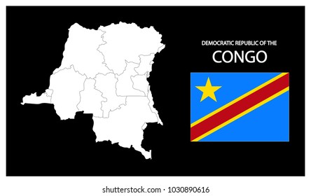 Map and National flag of Democratic republic of the Congo,Map Of Democratic republic of the Congo With Flag Isolated On Black Background,Vector Illustration Flag and Map of CONGO for continue.