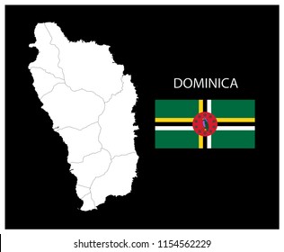 Map and National flag of Dominica,Map Of Dominica With Flag Isolated On Black Background,Vector Illustration Flag and Map of Dominica for continue.