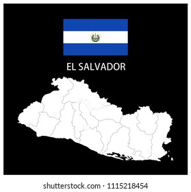 Map and National flag of El Salvador,Map Of El Salvador With Flag Isolated On Black Background,Vector Illustration Flag and Map of El Salvador for continue.