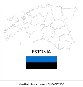 Map and National flag of Estonia.
