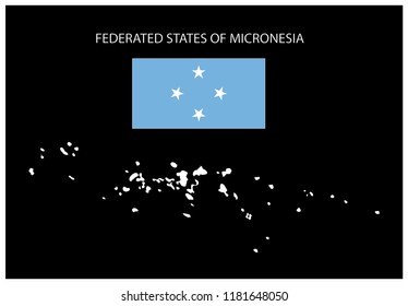 Map and National flag of Federated States of Micronesia Isolated On Black Background.