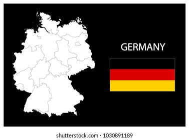 Map and National flag of Germany,Map Of Germany With Flag Isolated On Black Background,Vector Illustration Flag and Map of Germany for continue.