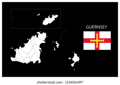 Map and National flag of Guernsey (UK),Map Of Guernsey (UK) With Flag Isolated On Black Background,Vector Illustration Flag and Map of Guernsey (UK) for continue.