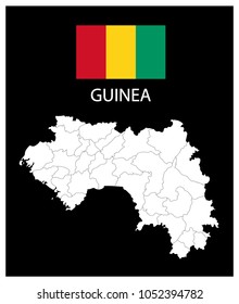 Map and National flag of Guinea,Map Of Guinea With Flag Isolated On Black Background,Vector Illustration Flag and Map of Guinea for continue.