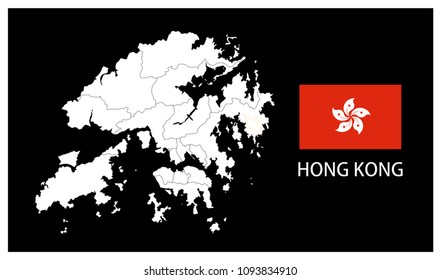 Map and National flag of Hong Kong,Map Of Hong Kong With Flag Isolated On Black Background,Vector Illustration Flag and Map of Hong Kong for continue.