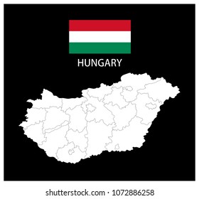 Map and National flag of Hungary,Map Of Hungary With Flag Isolated On Black Background,Vector Illustration Flag and Map of Hungary for continue.