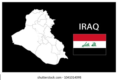 Map and National flag of Iraq,Map Of Iraq With Flag Isolated On Black Background,Vector Illustration Flag and Map of Iraq for continue.