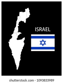 Map and National flag of Israel,Map Of Israel With Flag Isolated On Black Background,Vector Illustration Flag and Map of Israel for continue.