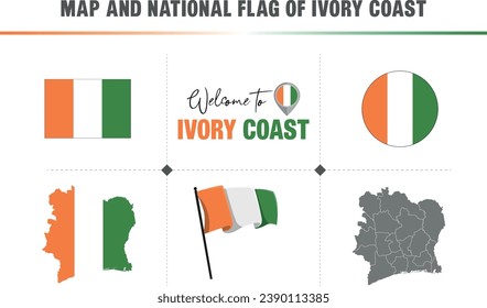 Map and national flag of Ivory Coast - Drapeau la Cote dIvoire