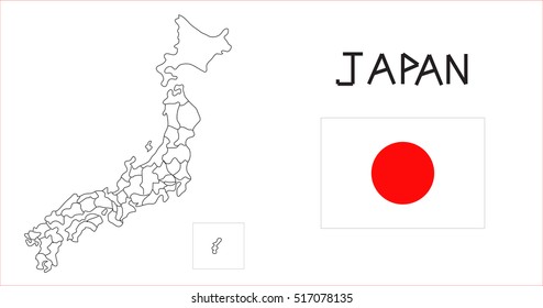 Map and National flag of Japan.Map Of Japan With Flag Isolated On White Background,Vector Illustration Flag and Map of Japan for continue.