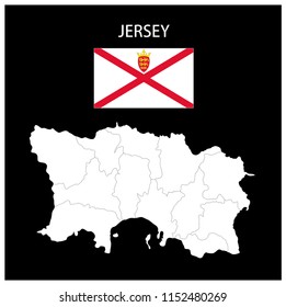 Map and National flag of Jersey,Map Of Jersey With Flag Isolated On Black Background,Vector Illustration Flag and Map of Jersey for continue.