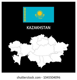 Map and National flag of Kazakhstan,Map Of Kazakhstan With Flag Isolated On Black Background,Vector Illustration Flag and Map of Kazakhstan for continue.