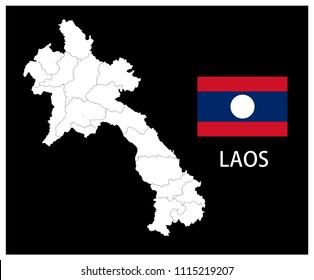 Map and National flag of Laos,Map Of Laos With Flag Isolated On Black Background,Vector Illustration Flag and Map of Laos for continue.