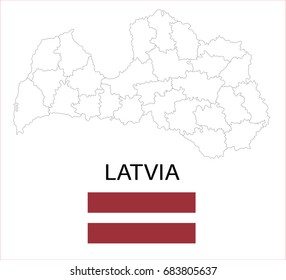 Map and National flag of Latvia.
