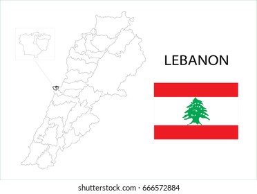 Map and National flag of Lebanon.