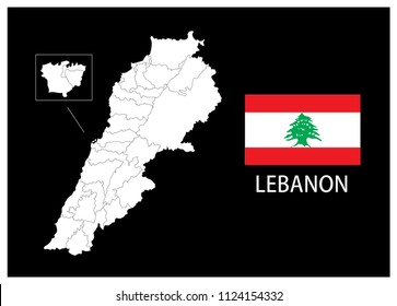 Map and National flag of Lebanon,Map Of Lebanon With Flag Isolated On Black Background,Vector Illustration Flag and Map of Lebanon for continue.