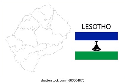 Map and National flag of Lesotho.