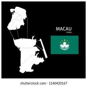 Map and National flag of Macau (China),Map Of Macau (China) With Flag Isolated On Black Background,Vector Illustration Flag and Map of Macau (China) for continue.