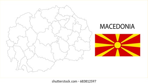 Map and National flag of Macedonia.