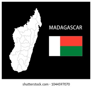 Map and National flag of Madagascar,Map Of Madagascar With Flag Isolated On Black Background,Vector Illustration Flag and Map of Madagascar for continue.