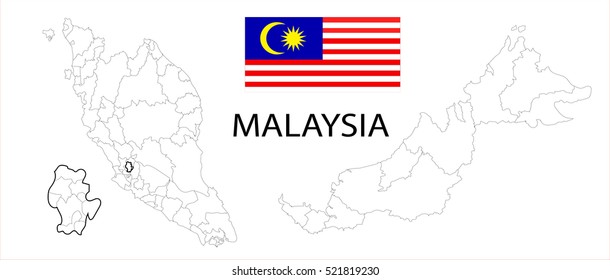 Map and National flag of Malaysia.