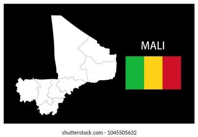 Map and National flag of Mali,Map Of Mali With Flag Isolated On Black Background,Vector Illustration Flag and Map of Mali for continue.