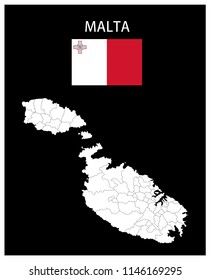 Map and National flag of Malta,Map Of Malta With Flag Isolated On Black Background,Vector Illustration Flag and Map of Malta for continue.