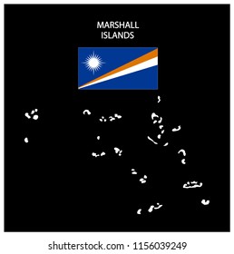 Map and National flag of Marshall Islands,Map Of Marshall Islands With Flag Isolated On Black Background,Vector Illustration Flag and Map of Marshall Islands for continue.