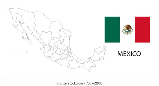Map and National flag of Mexico.