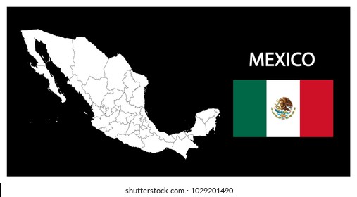 Map and National flag of Mexico,Map Of Mexico With Flag Isolated On Black Background,Vector Illustration Flag and Map of Mexico for continue.