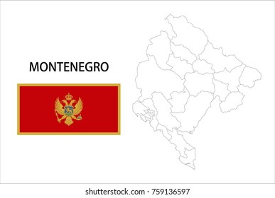 Map and National flag of Montenegro.